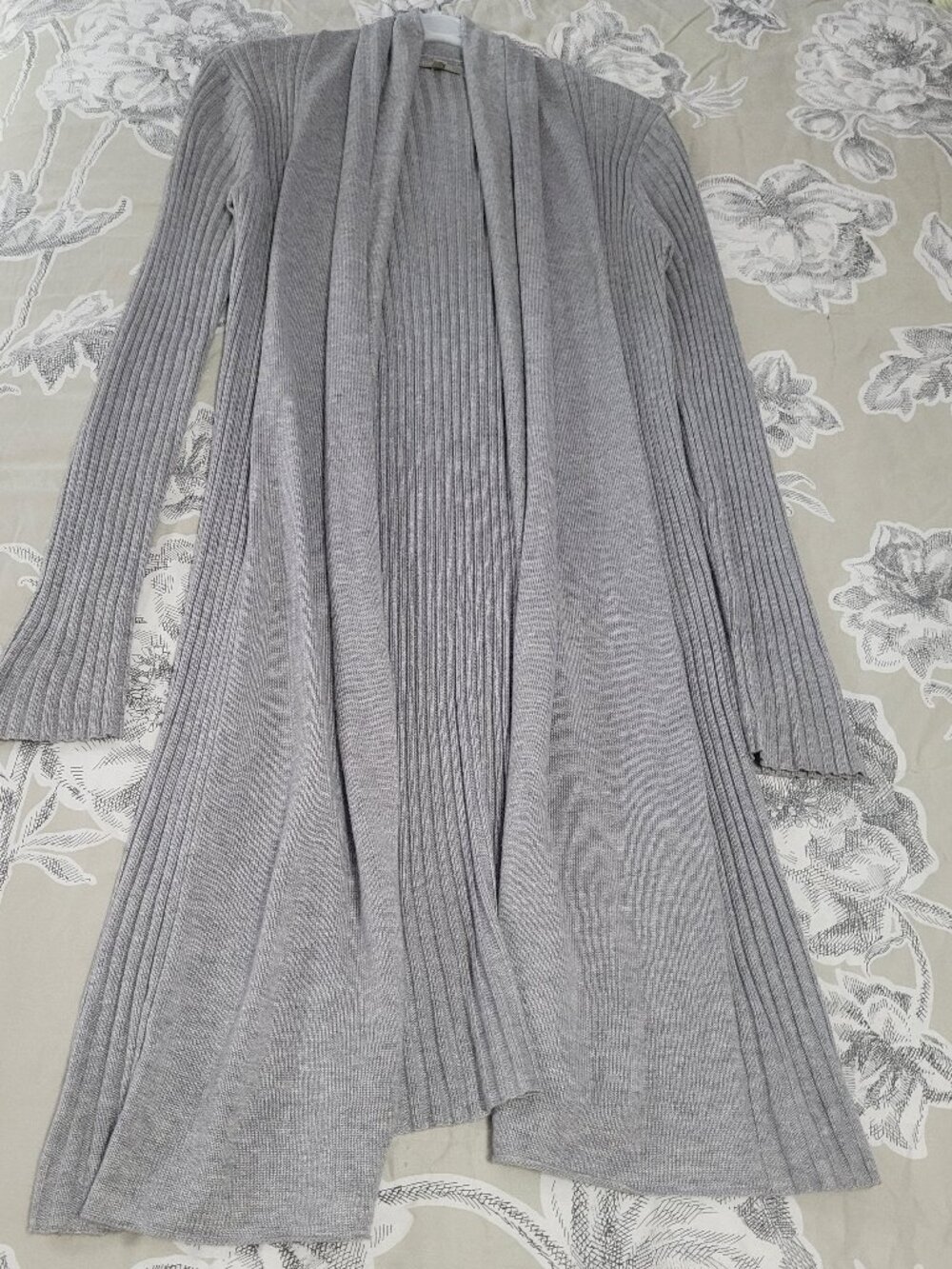 Joan Vass Grey Cashmere Blend Open Long Cardigan Sweater Size Small EUC